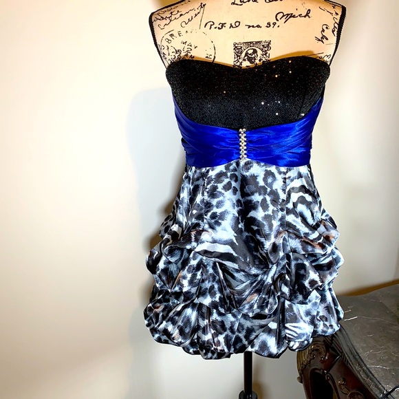 Deb Strapless Homecoming Cocktail Dress Animal print Satin, Sequined - Picture 3 of 14